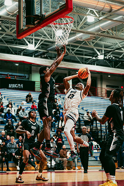 Driving layup on the court